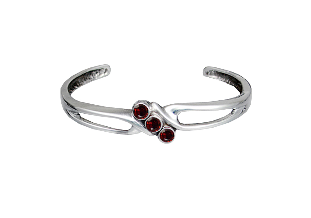 Sterling Silver Heavyweight Cuff Bracelet With Faceted Garnet